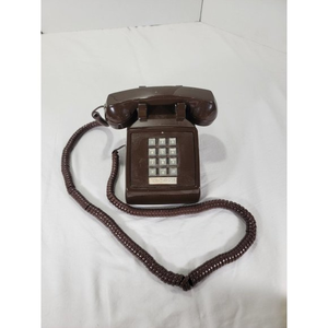 Vintage ITT 2500 push button brown landline desktop telephone Bell‎ System WORKS